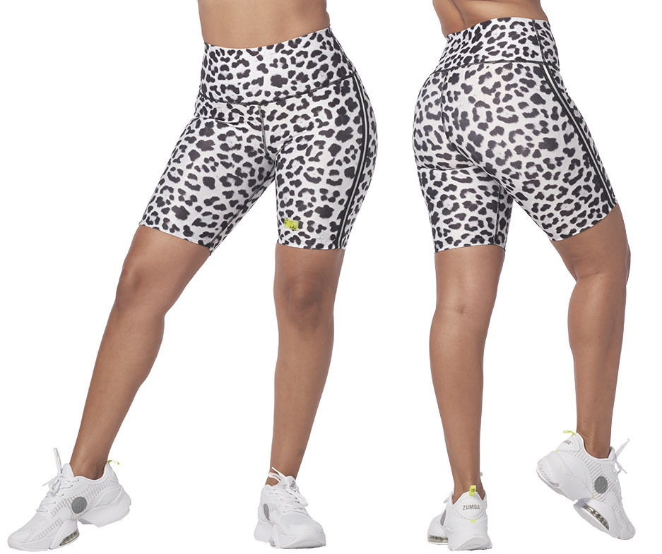 black and white leopard biker shorts