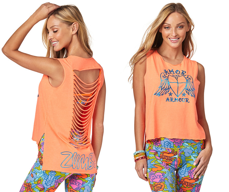Orange You Hot ~ size Medium Zumba Love Slashed Hi Lo Tank XL